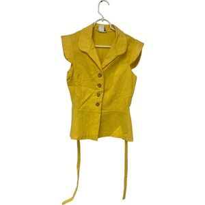 Paper Moon Blouse Yellow Womens‎ Size 13 Short Sleeve Button Front Tie Waist